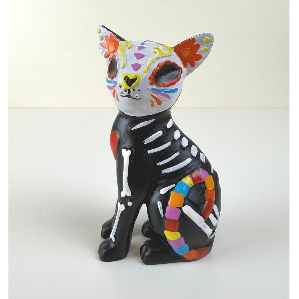 Skeleton Cat Day Of The Dead Sugar Skull Halloween Figure